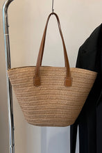 Load image into Gallery viewer, PU Leather Handle Straw Tote Bag
