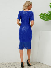 Load image into Gallery viewer, Tassel Sequin Short Sleeve Dress
