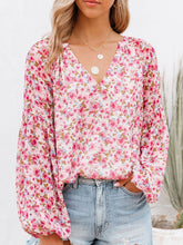 Load image into Gallery viewer, Floral Notched Balloon Sleeve Blouse
