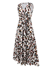 Load image into Gallery viewer, Tied Printed Surplice Tiered Tank Dress
