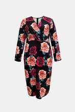 Load image into Gallery viewer, Plus Size Floral Print Surplice Neck Long Sleeve Dress
