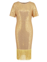 Load image into Gallery viewer, Tassel Sequin Short Sleeve Dress
