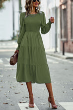 Load image into Gallery viewer, Smocked Long Puff Sleeve Tiered Midi Dress

