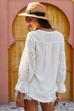 Load image into Gallery viewer, Eyelet Button Front Notched Neck Blouse
