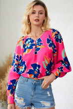 Load image into Gallery viewer, Floral Print V-Neck Lantern Sleeve Blouse
