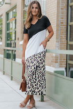 Load image into Gallery viewer, Leopard Color Block V-Neck Slit Dress
