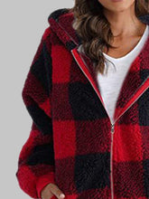 Load image into Gallery viewer, Plaid Zip-Up Hooded Jacket with Pockets

