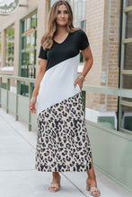 Load image into Gallery viewer, Leopard Color Block V-Neck Slit Dress
