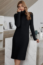 Load image into Gallery viewer, Ribbed Turtle Neck Long Sleeve Sweater Dress
