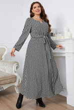 Load image into Gallery viewer, Melo Apparel Plus Size Notched Neck Houndstooth Tie Belt Maxi Dress
