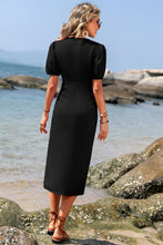 Load image into Gallery viewer, Surplice Neck Ruched Puff Sleeve Dress
