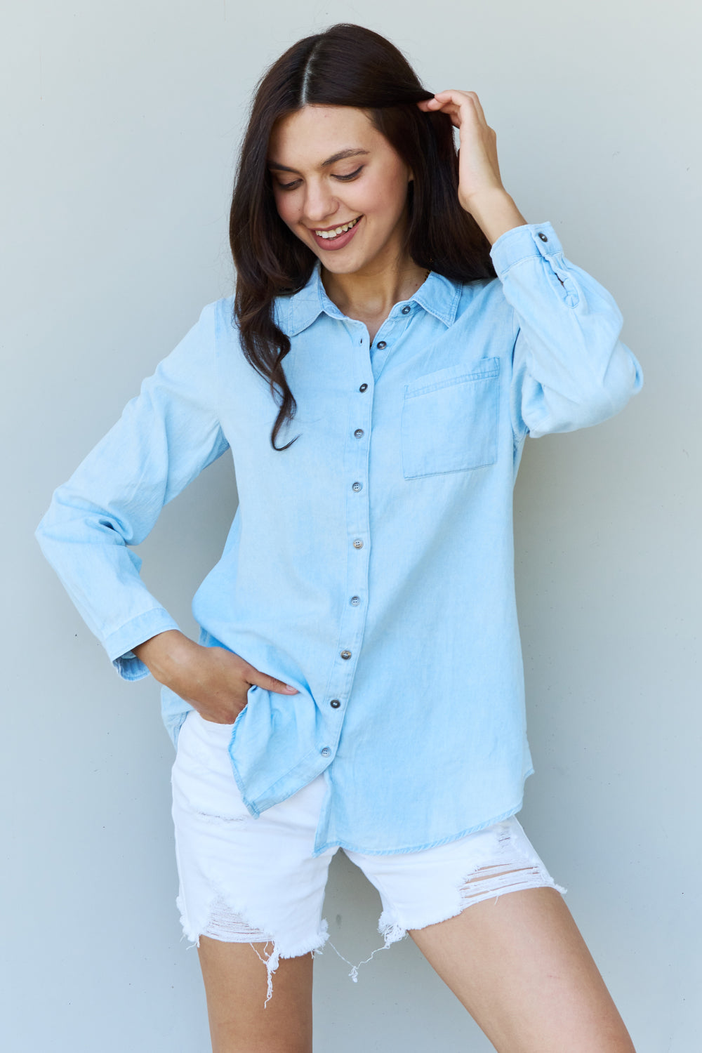 Doublju Blue  Denim Shirt