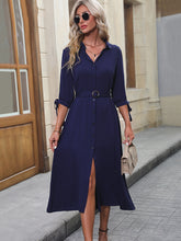 Load image into Gallery viewer, Collared Neck Tie Detail Sleeve Button-Up Dress
