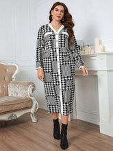 Load image into Gallery viewer, Plus Size Houndstooth Button-Down Long Sleeve Dress
