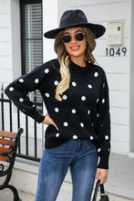 Load image into Gallery viewer, Woven Right Polka Dot Round Neck Dropped Shoulder Sweater

