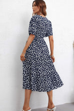 Load image into Gallery viewer, Floral Drawstring Waist Short Sleeve Midi Dress
