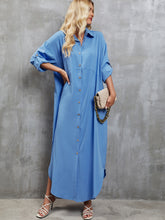 Load image into Gallery viewer, Button Up Dropped Shoulder Roll-Tab Sleeve Dress
