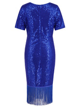 Load image into Gallery viewer, Tassel Sequin Short Sleeve Dress
