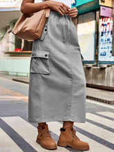 Load image into Gallery viewer, Drawstring Waist Slit Denim Skirt
