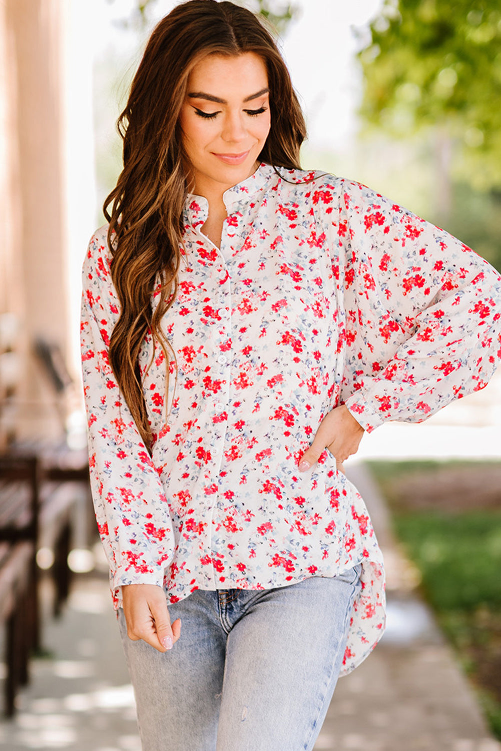 Floral High-Low Blouse