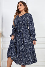 Load image into Gallery viewer, Melo Apparel Plus Size Floral Print V-Neck Flounce Sleeve Midi Dress
