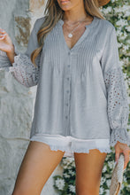 Load image into Gallery viewer, Eyelet Button Front Notched Neck Blouse
