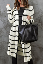 Load image into Gallery viewer, Woven Right Striped Open Front Rib-Knit Duster Cardigan
