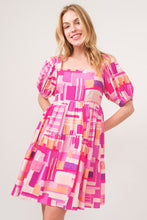 Load image into Gallery viewer, Flor Color Block Puff Sleeve Dress

