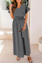 Load image into Gallery viewer, Ruched V-Neck Cap Sleeve Dress
