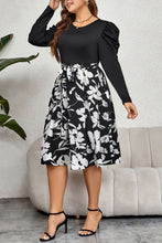 Load image into Gallery viewer, Plus Size Round Neck Puff Sleeve Printed Dress
