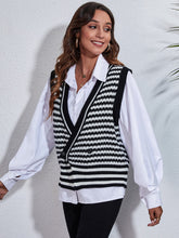 Load image into Gallery viewer, Striped Button Up V-Neck Sweater Vest
