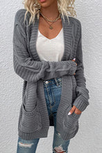 Load image into Gallery viewer, Cable-Knit Open Front Cardigan with Pockets
