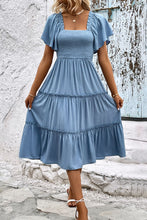 Load image into Gallery viewer, Smocked Square Neck Frill Trim Dress
