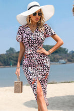 Load image into Gallery viewer, Floral Geometric Surplice Neck Front Slit Dress
