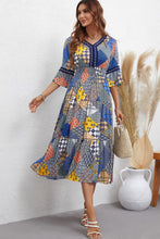 Load image into Gallery viewer, Patchwork V-Neck Tiered Midi Dress
