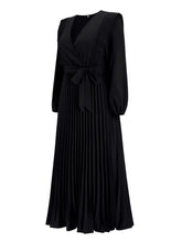 Load image into Gallery viewer, Pleated Surplice Tie Waist Maxi Dress
