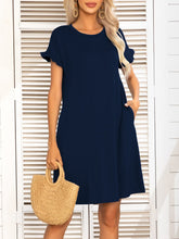 Load image into Gallery viewer, Round Neck Flounce Sleeve Dress with Pockets
