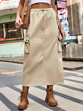 Load image into Gallery viewer, Drawstring Waist Slit Denim Skirt
