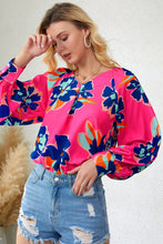 Load image into Gallery viewer, Floral Print V-Neck Lantern Sleeve Blouse
