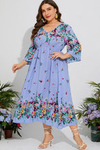 Load image into Gallery viewer, Plus Size Floral V-Neck Three-Quarter Sleeve Midi Dress
