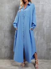 Load image into Gallery viewer, Button Up Dropped Shoulder Roll-Tab Sleeve Dress
