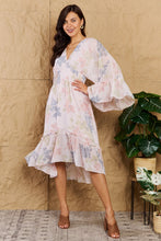 Load image into Gallery viewer, OneTheLand The Right Time Floral Bell Sleeve Midi Dress in Coral
