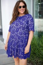 Load image into Gallery viewer, Plus Size Lace Detail Short Sleeve Round Neck Mini Dress
