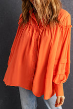 Load image into Gallery viewer, Frill Button Up Lantern Sleeve Blouse
