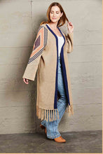 Load image into Gallery viewer, Double Take Geometric Fringe Hem Duster Cardigan
