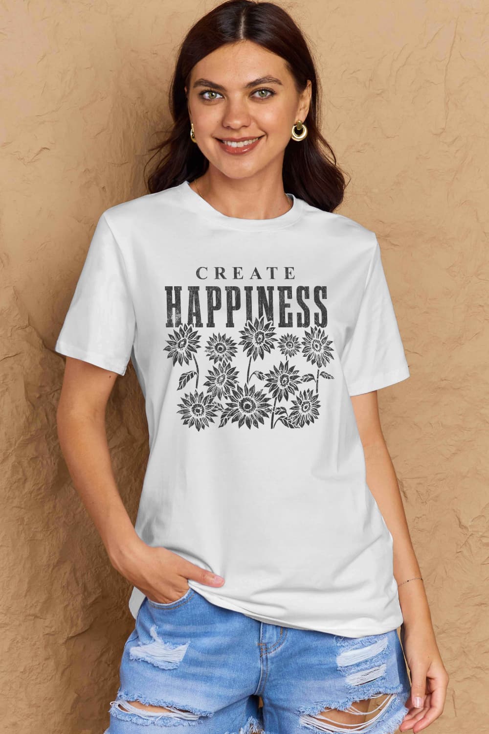 CREATE HAPPINESS Graphic Cotton T-Shirt