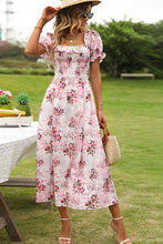 Load image into Gallery viewer, Floral Square Neck Flounce Sleeve Midi Dress
