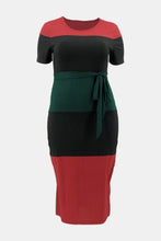 Load image into Gallery viewer, Color Block Ribbed Tie Waist Dress
