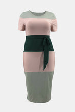 Load image into Gallery viewer, Color Block Ribbed Tie Waist Dress
