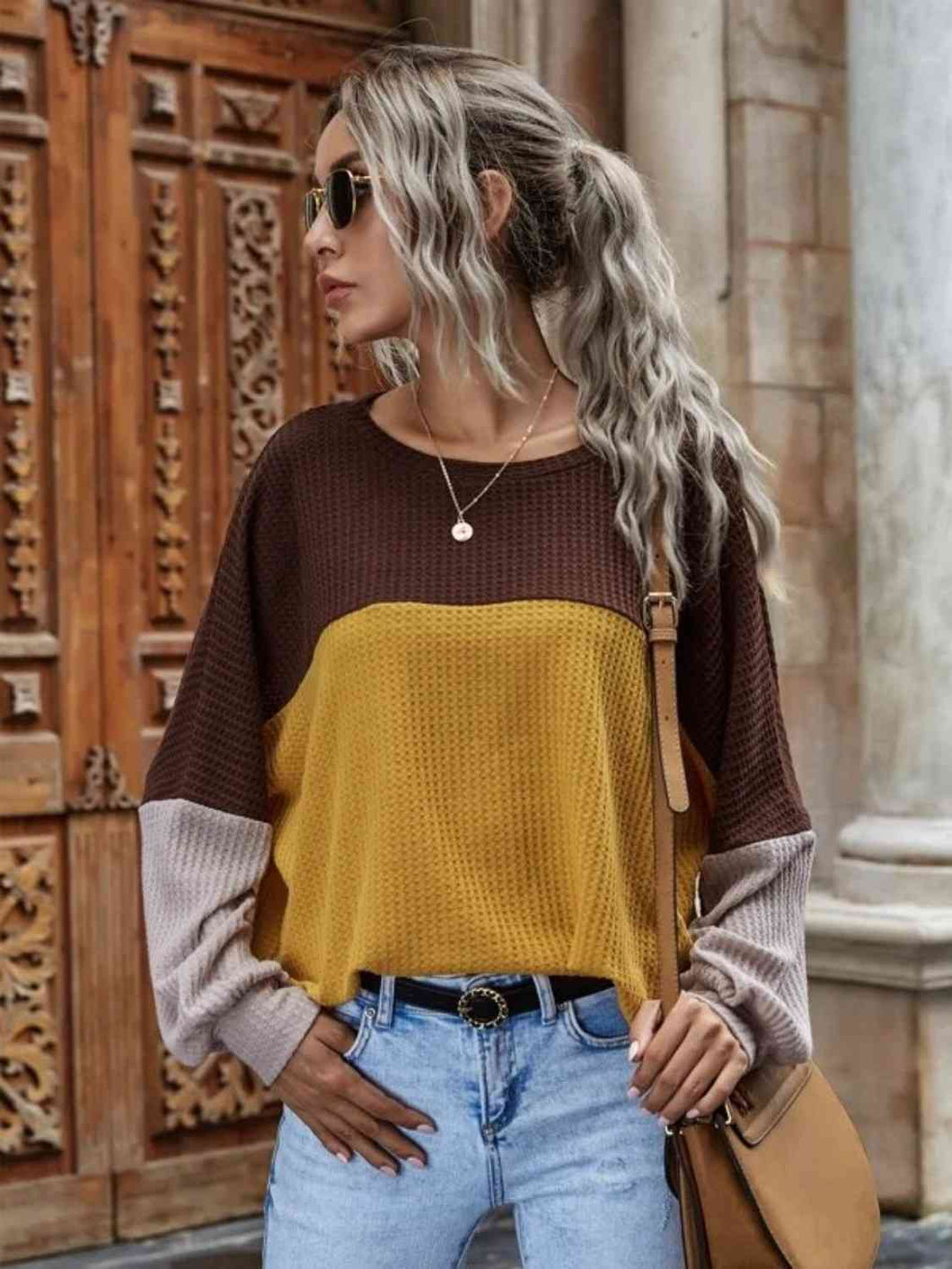 Color Block Waffle-Knit Top